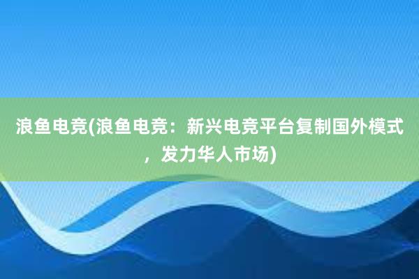 浪鱼电竞(浪鱼电竞：新兴电竞平台复制国外模式，发力华人市场)