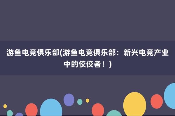 游鱼电竞俱乐部(游鱼电竞俱乐部：新兴电竞产业中的佼佼者！)