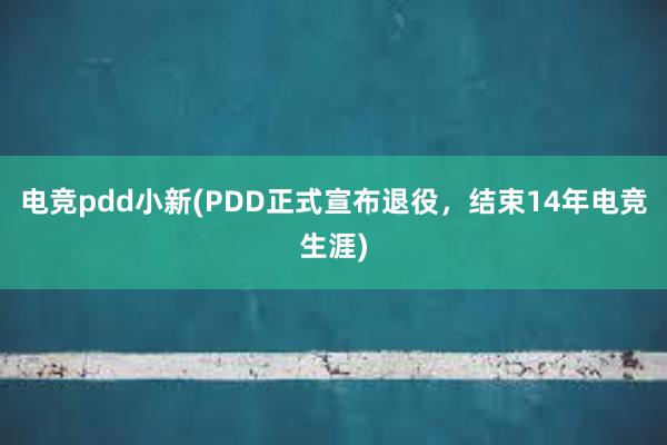 电竞pdd小新(PDD正式宣布退役，结束14年电竞生涯)