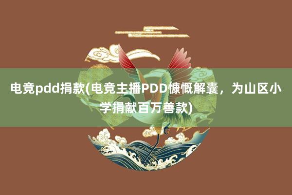 电竞pdd捐款(电竞主播PDD慷慨解囊，为山区小学捐献百万善款)