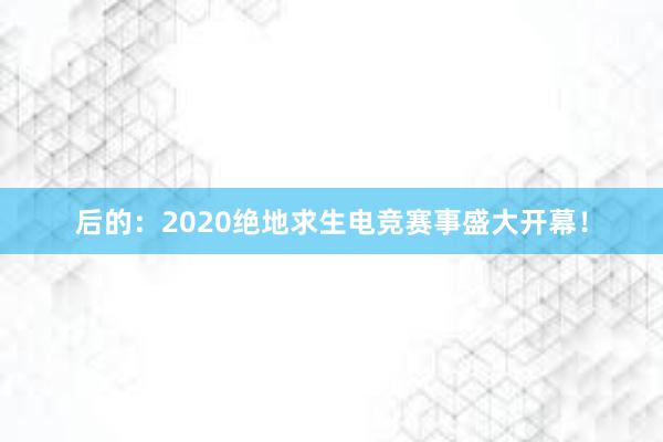 后的：2020绝地求生电竞赛事盛大开幕！