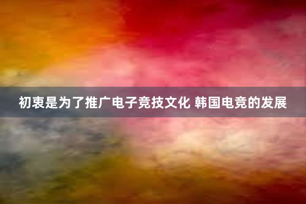 初衷是为了推广电子竞技文化 韩国电竞的发展